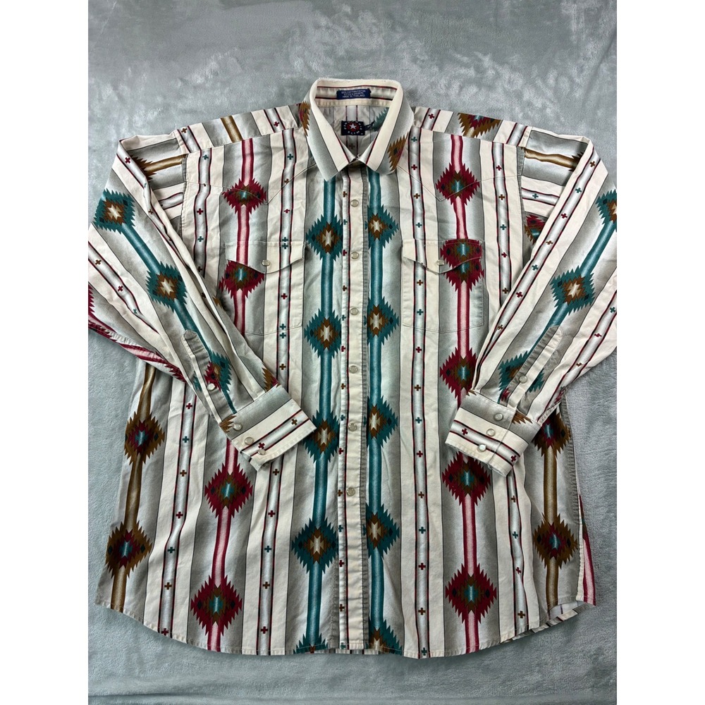 Panhandle Slim Mens Aztec Western Pearl Snap Shirt XL Geometric Print Cotton